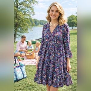 Lilly Pulitzer Plum Multicolor Print Tiered Babydoll Dress Sz S